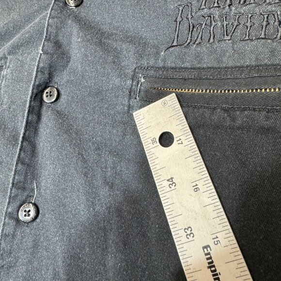 Harley Davidson Shirt Men Large Black‎ Orange Flames Script Bar Shield Zip Short - Picture 9 of 16